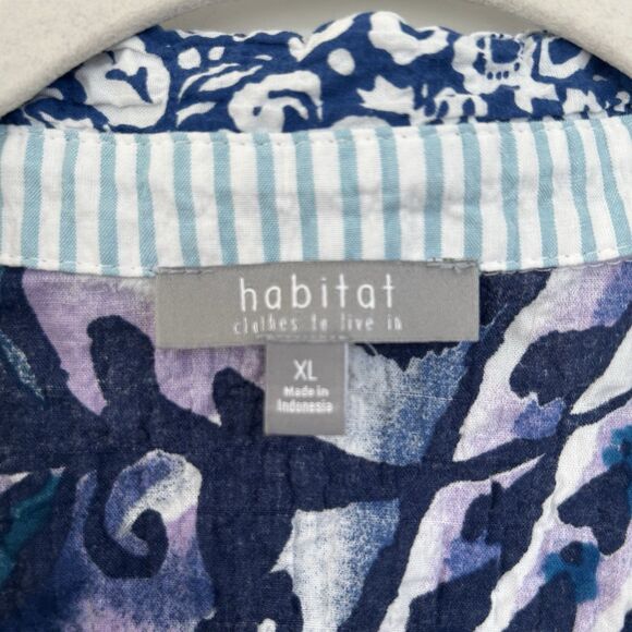 Habitat Clothes to Live In Mixed Print Blouse Size XL Crinkle Artsy 3/4 Sleeve - Picture 3 of 11
